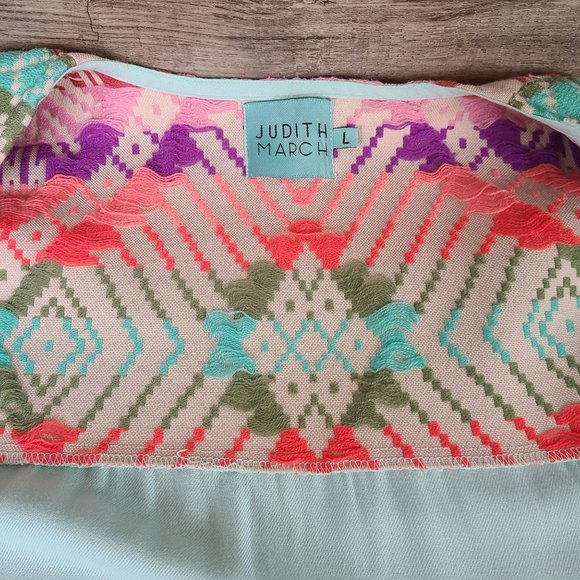 Judith March Wmns LG Kimono Topper Coverup Aztec Print Pastel Embroidered Tassel - Picture 9 of 9
